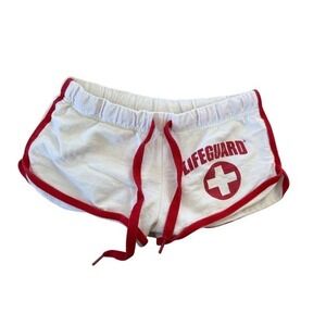 Lifeguard Six Flags Hurricane Harbor white and red shortie shorts